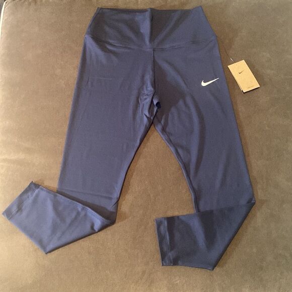Women’s Nike Navy Blue High Waisted Dri-Fit Leggings Yoga Pants Size L NWT - Picture 1 of 12